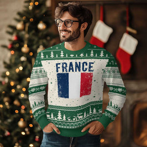 Vintage France Flag Distressed French Pride Patriotic Soccer Fan Graphic Ugly Christmas Sweater TS10 Beige Green Print Your Wear
