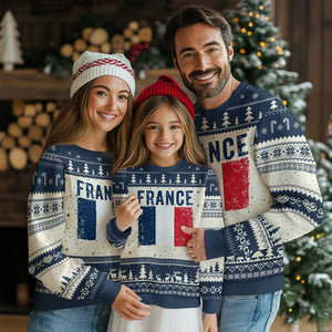 Vintage France Flag Distressed French Pride Patriotic Soccer Fan Graphic Ugly Christmas Sweater TS10 Beige Navy Print Your Wear