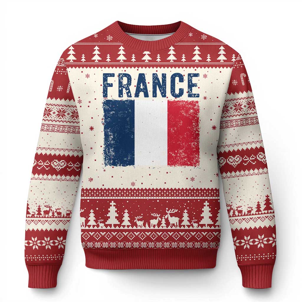 Vintage France Flag Distressed French Pride Patriotic Soccer Fan Graphic Ugly Christmas Sweater TS10 Beige Red Print Your Wear