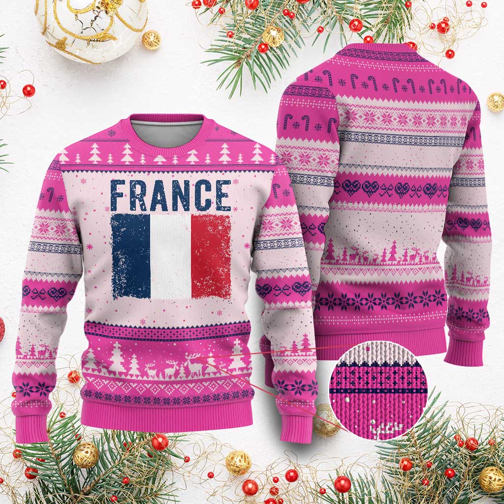 Vintage France Flag Distressed French Pride Patriotic Soccer Fan Graphic Ugly Christmas Sweater TS10 Print Your Wear