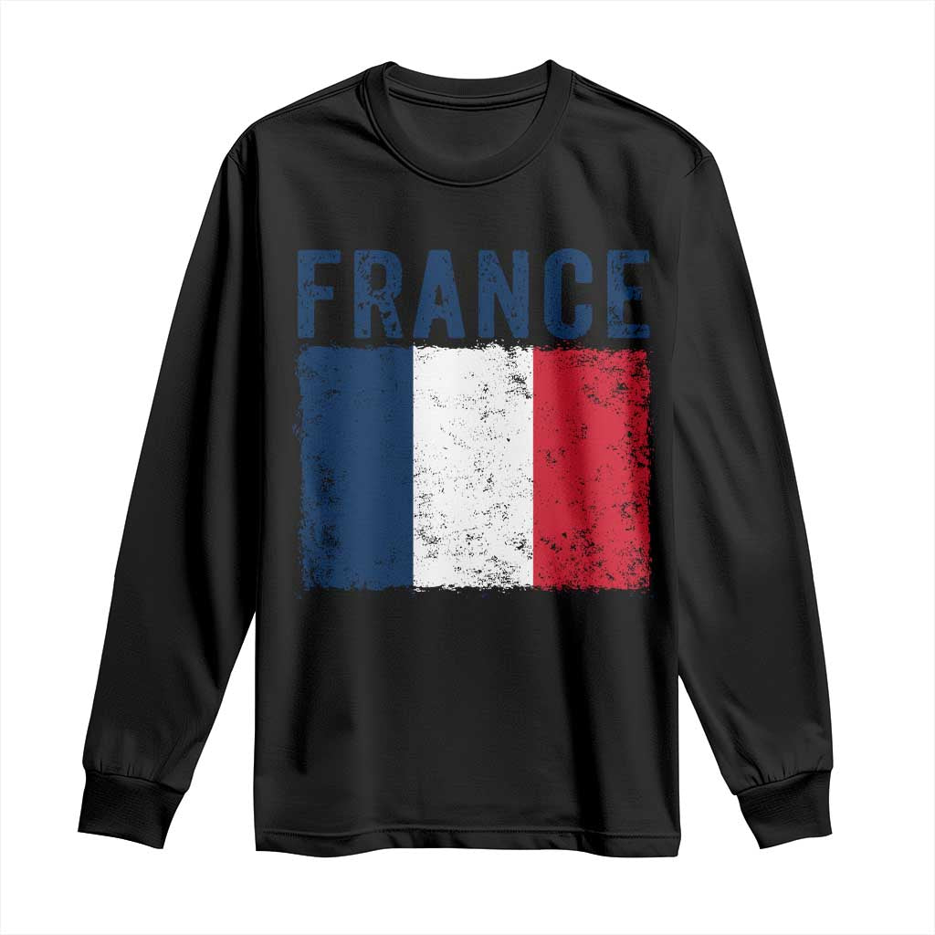Vintage France Flag Distressed French Pride Patriotic Soccer Fan Graphic Long Sleeve Shirt TS10 Black Print Your Wear