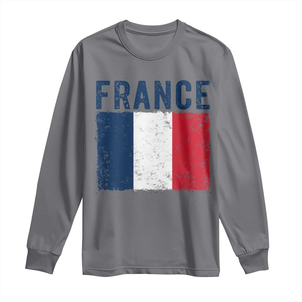 Vintage France Flag Distressed French Pride Patriotic Soccer Fan Graphic Long Sleeve Shirt TS10 Charcoal Print Your Wear
