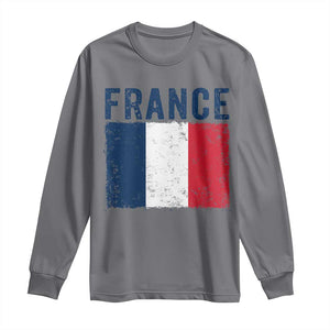 Vintage France Flag Distressed French Pride Patriotic Soccer Fan Graphic Long Sleeve Shirt TS10 Charcoal Print Your Wear