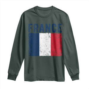 Vintage France Flag Distressed French Pride Patriotic Soccer Fan Graphic Long Sleeve Shirt TS10 Dark Forest Green Print Your Wear