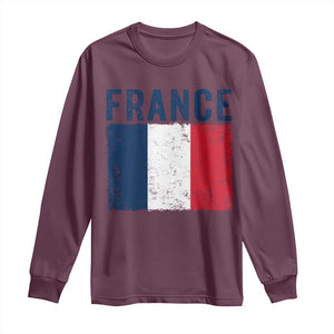 Vintage France Flag Distressed French Pride Patriotic Soccer Fan Graphic Long Sleeve Shirt TS10 Maroon Print Your Wear