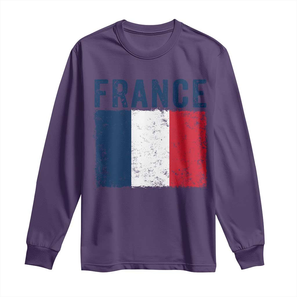 Vintage France Flag Distressed French Pride Patriotic Soccer Fan Graphic Long Sleeve Shirt TS10 S Purple Print Your Wear