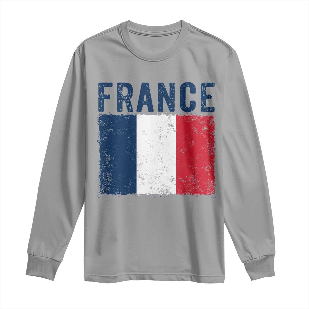 Vintage France Flag Distressed French Pride Patriotic Soccer Fan Graphic Long Sleeve Shirt TS10 Sport Gray Print Your Wear
