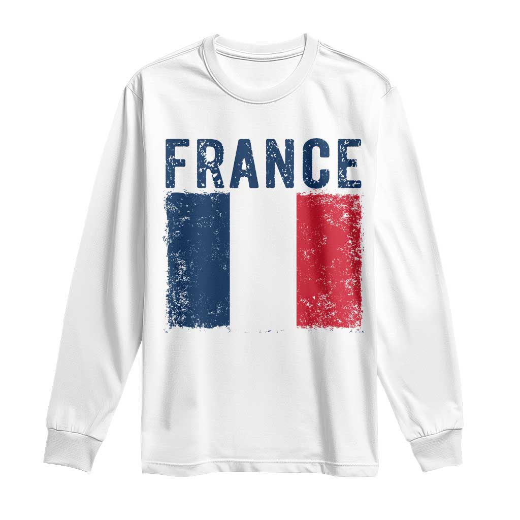 Vintage France Flag Distressed French Pride Patriotic Soccer Fan Graphic Long Sleeve Shirt TS10 White Print Your Wear