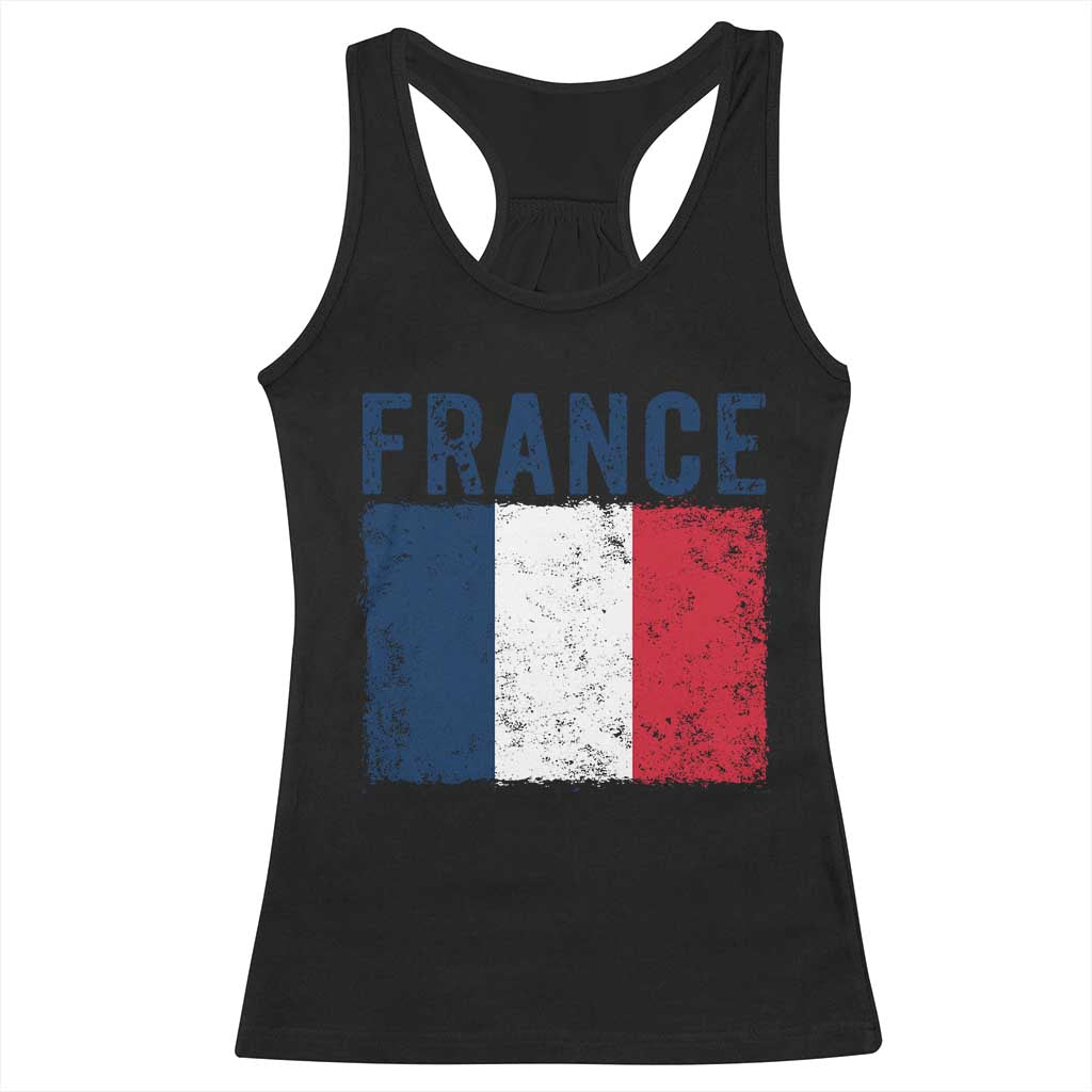 Vintage France Flag Distressed French Pride Patriotic Soccer Fan Graphic Racerback Tank Top TS10 Black Print Your Wear