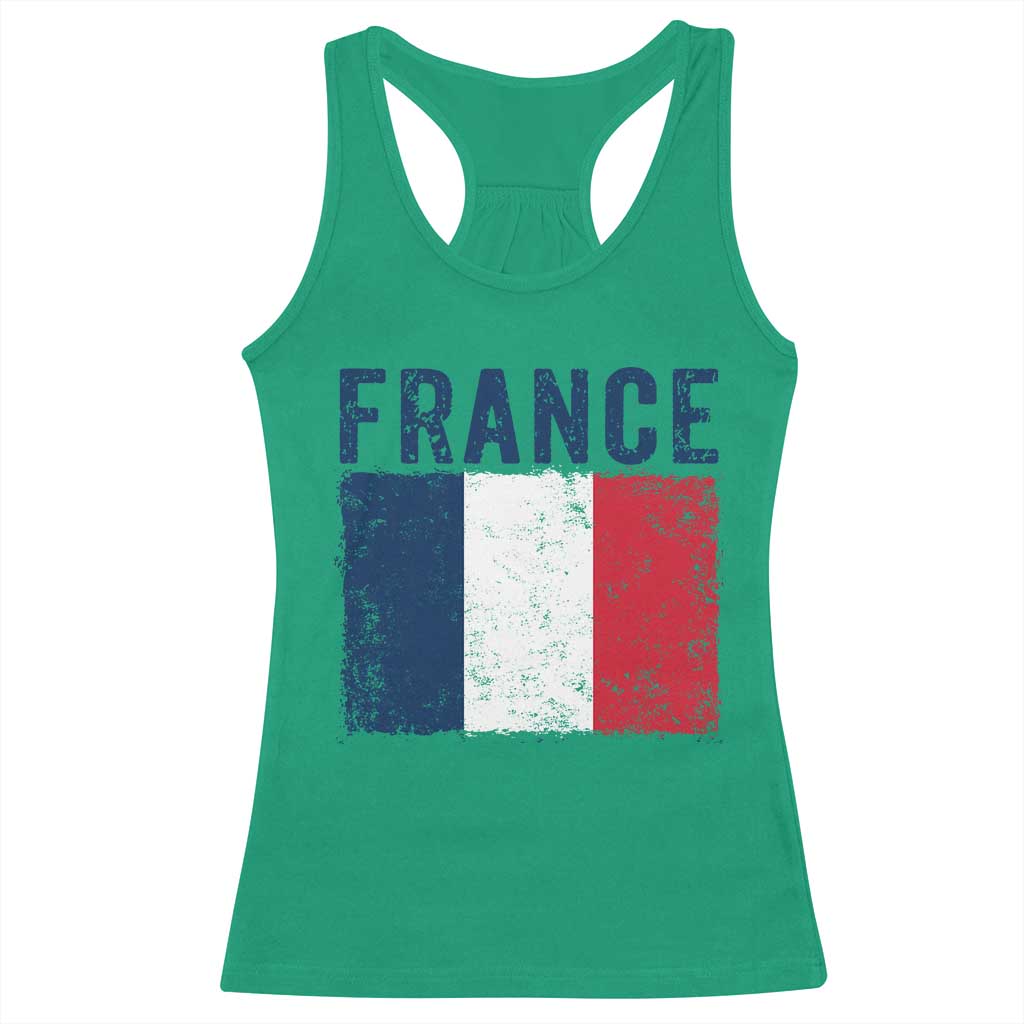 Vintage France Flag Distressed French Pride Patriotic Soccer Fan Graphic Racerback Tank Top TS10 Irish Green Print Your Wear