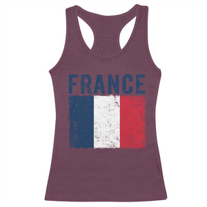 Vintage France Flag Distressed French Pride Patriotic Soccer Fan Graphic Racerback Tank Top TS10 Maroon Print Your Wear