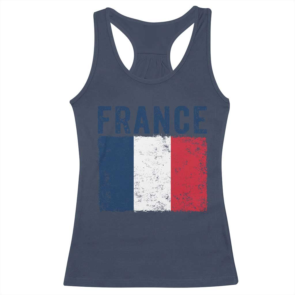 Vintage France Flag Distressed French Pride Patriotic Soccer Fan Graphic Racerback Tank Top TS10 Navy Print Your Wear