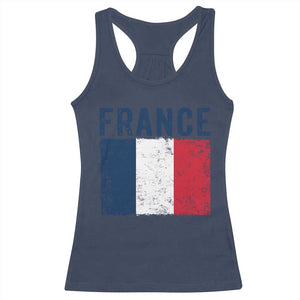 Vintage France Flag Distressed French Pride Patriotic Soccer Fan Graphic Racerback Tank Top TS10 Navy Print Your Wear