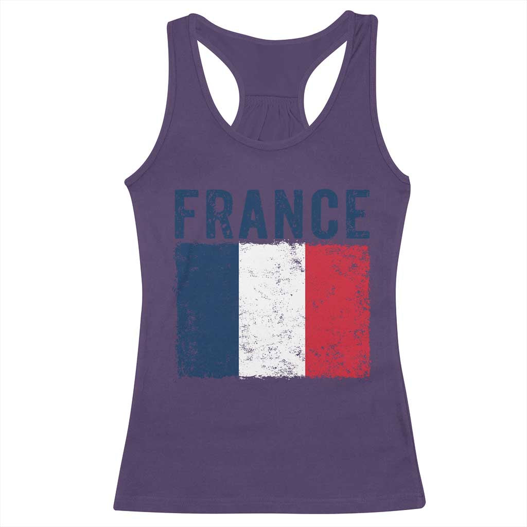 Vintage France Flag Distressed French Pride Patriotic Soccer Fan Graphic Racerback Tank Top TS10 Purple Print Your Wear