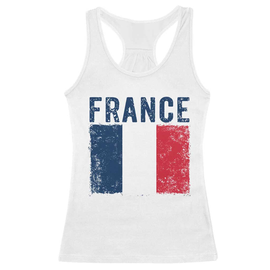 Vintage France Flag Distressed French Pride Patriotic Soccer Fan Graphic Racerback Tank Top TS10 White Print Your Wear
