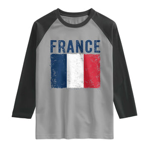 Vintage France Flag Distressed French Pride Patriotic Soccer Fan Graphic Raglan Shirt TS10 Sport Gray Black Print Your Wear