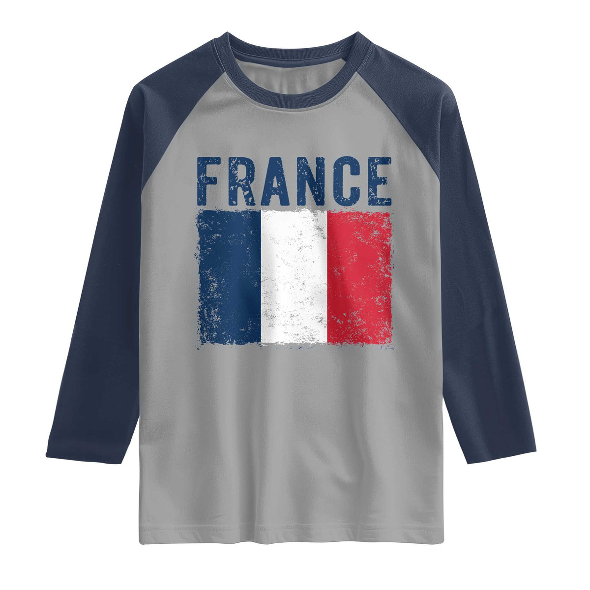 Vintage France Flag Distressed French Pride Patriotic Soccer Fan Graphic Raglan Shirt TS10 Sport Gray Navy Print Your Wear