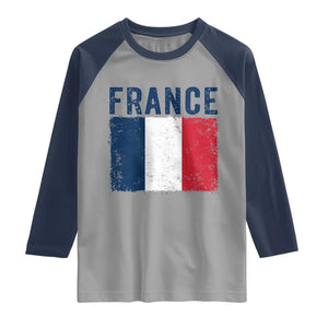 Vintage France Flag Distressed French Pride Patriotic Soccer Fan Graphic Raglan Shirt TS10 Sport Gray Navy Print Your Wear