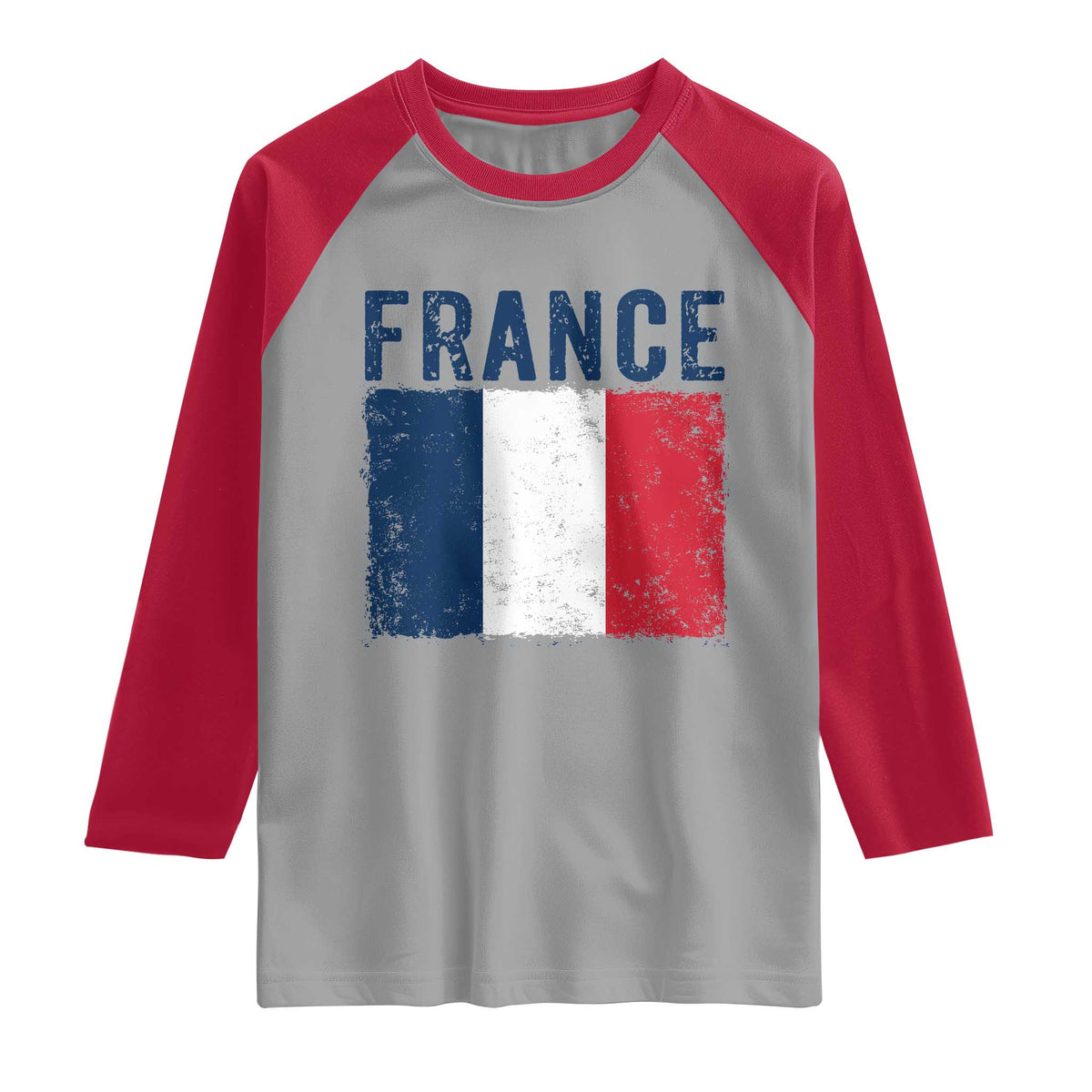 Vintage France Flag Distressed French Pride Patriotic Soccer Fan Graphic Raglan Shirt TS10 Sport Gray Red Print Your Wear