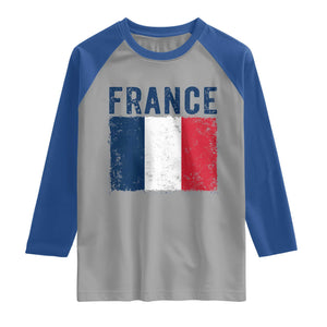 Vintage France Flag Distressed French Pride Patriotic Soccer Fan Graphic Raglan Shirt TS10 Sport Gray Royal Print Your Wear