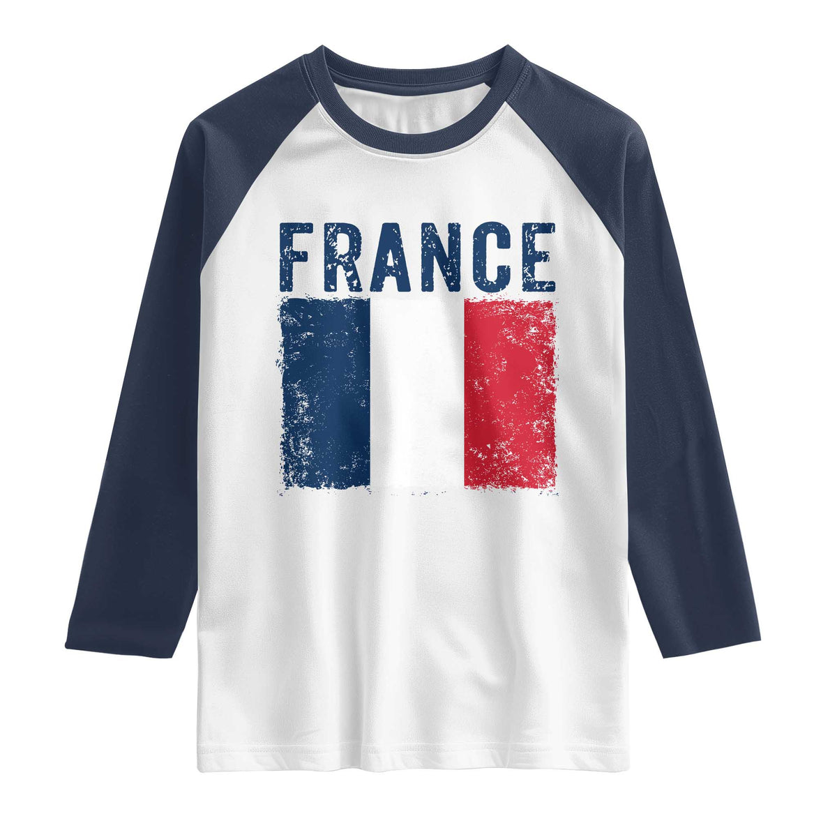 Vintage France Flag Distressed French Pride Patriotic Soccer Fan Graphic Raglan Shirt TS10 XS White Navy Print Your Wear