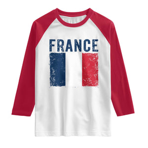 Vintage France Flag Distressed French Pride Patriotic Soccer Fan Graphic Raglan Shirt TS10 White Red Print Your Wear