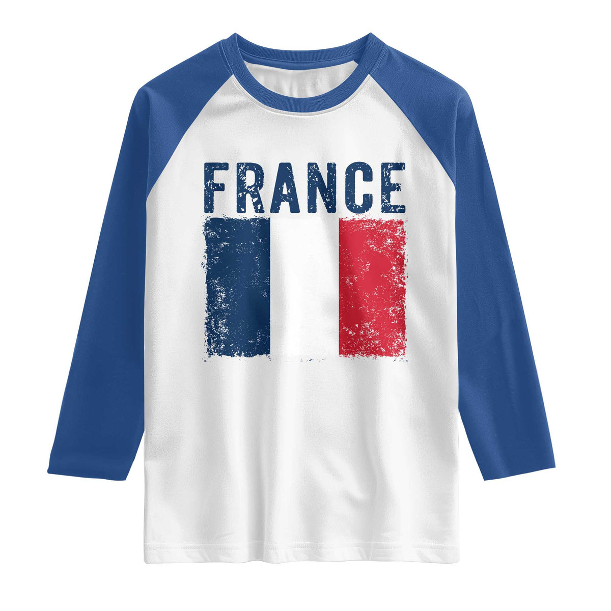Vintage France Flag Distressed French Pride Patriotic Soccer Fan Graphic Raglan Shirt TS10 White Royal Print Your Wear
