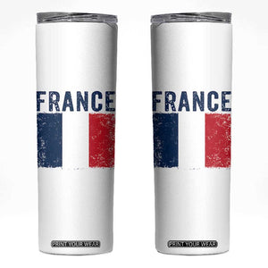 Vintage France Flag Distressed French Pride Patriotic Soccer Fan Graphic Skinny Tumbler TS10 White Print Your Wear