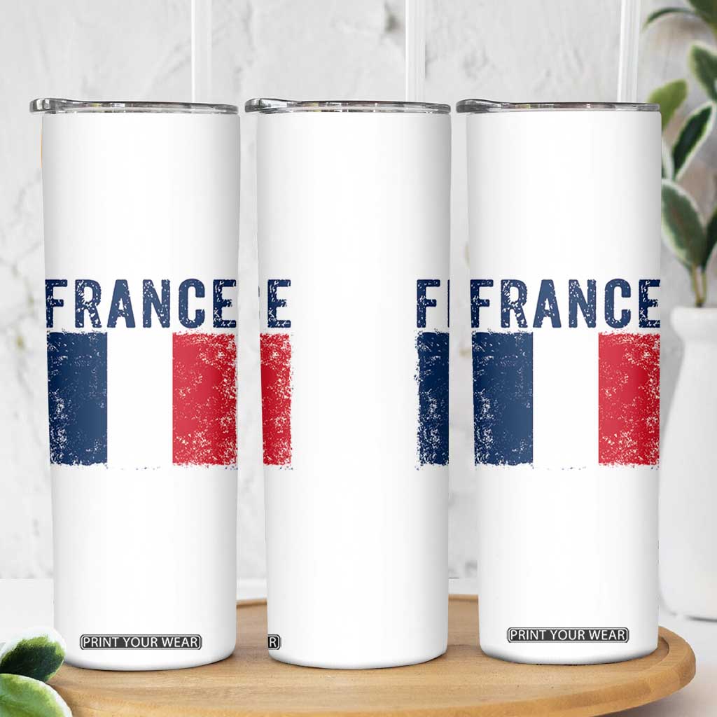 Vintage France Flag Distressed French Pride Patriotic Soccer Fan Graphic Skinny Tumbler TS10 Print Your Wear