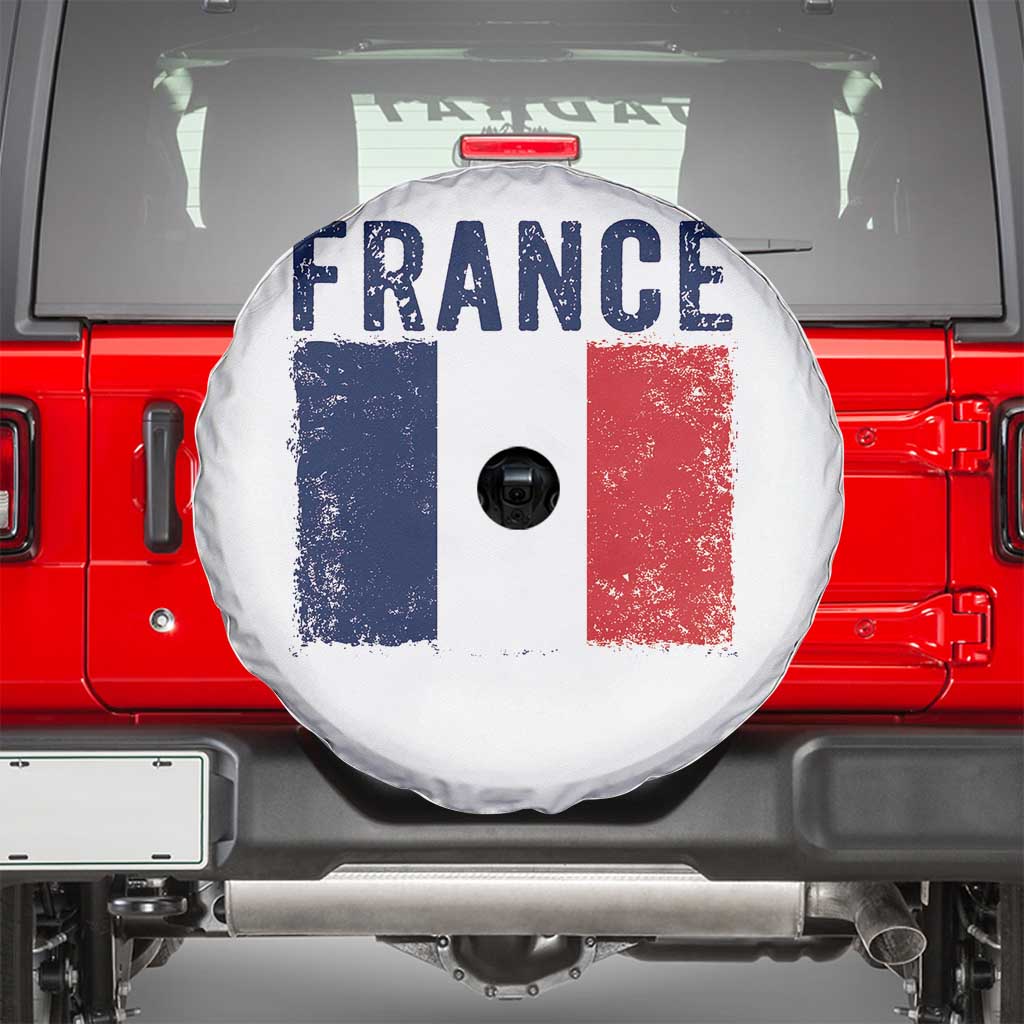 Vintage France Flag Distressed French Pride Patriotic Soccer Fan Graphic Spare Tire Cover TS10 White Print Your Wear