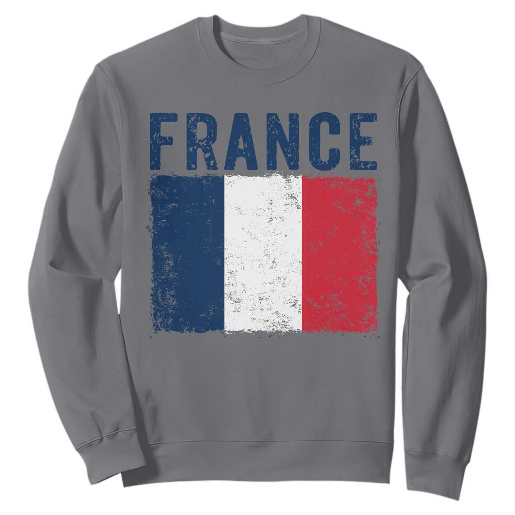 Vintage France Flag Distressed French Pride Patriotic Soccer Fan Graphic Sweatshirt TS10 Charcoal Print Your Wear