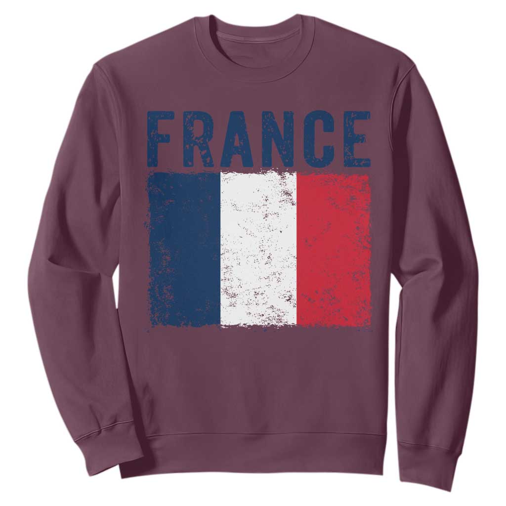 Vintage France Flag Distressed French Pride Patriotic Soccer Fan Graphic Sweatshirt TS10 Maroon Print Your Wear