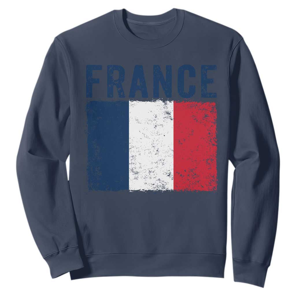Vintage France Flag Distressed French Pride Patriotic Soccer Fan Graphic Sweatshirt TS10 Navy Print Your Wear