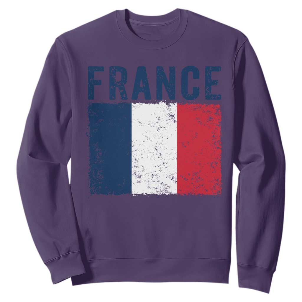 Vintage France Flag Distressed French Pride Patriotic Soccer Fan Graphic Sweatshirt TS10 S Purple Print Your Wear