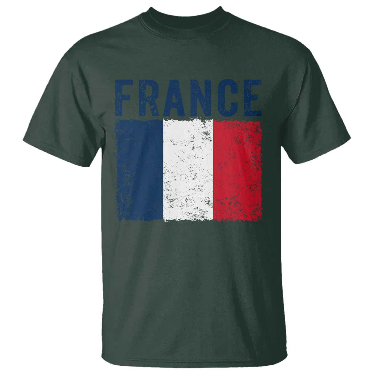 Vintage France Flag Distressed French Pride Patriotic Soccer Fan Graphic T Shirt TS10 Dark Forest Green Print Your Wear