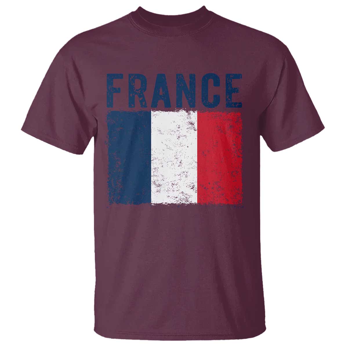 Vintage France Flag Distressed French Pride Patriotic Soccer Fan Graphic T Shirt TS10 Maroon Print Your Wear