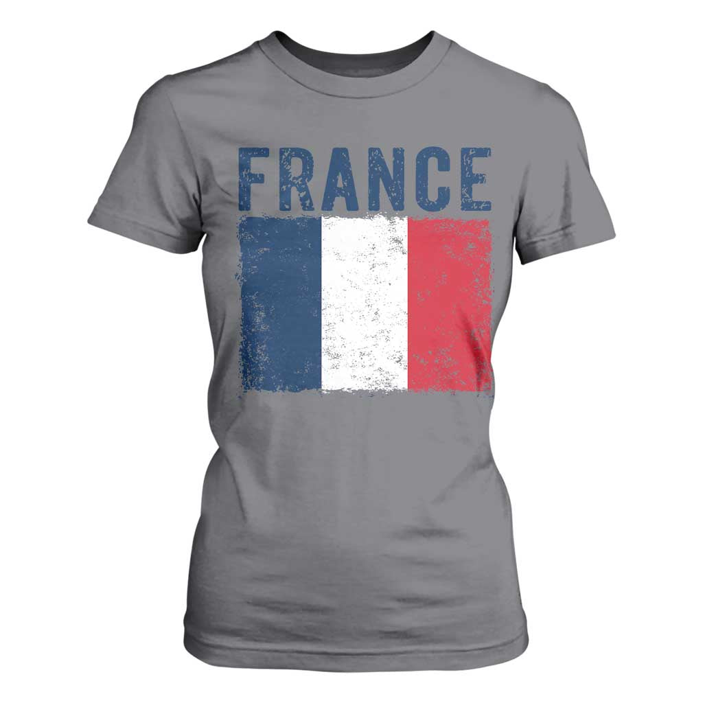 Vintage France Flag Distressed French Pride Patriotic Soccer Fan Graphic T Shirt For Women TS10 Charcoal Print Your Wear