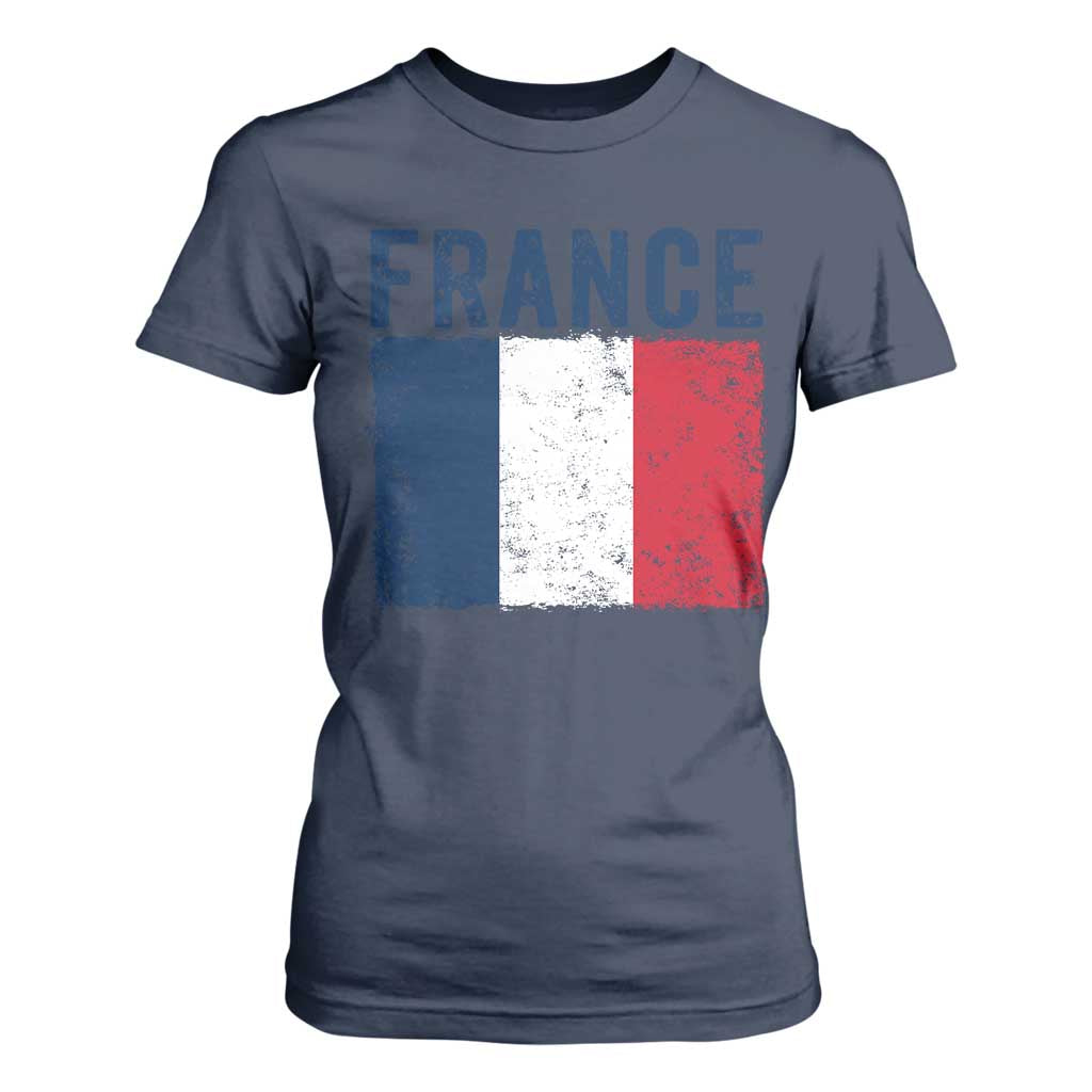 Vintage France Flag Distressed French Pride Patriotic Soccer Fan Graphic T Shirt For Women TS10 Navy Print Your Wear