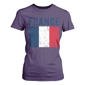 Vintage France Flag Distressed French Pride Patriotic Soccer Fan Graphic T Shirt For Women TS10 Purple Print Your Wear