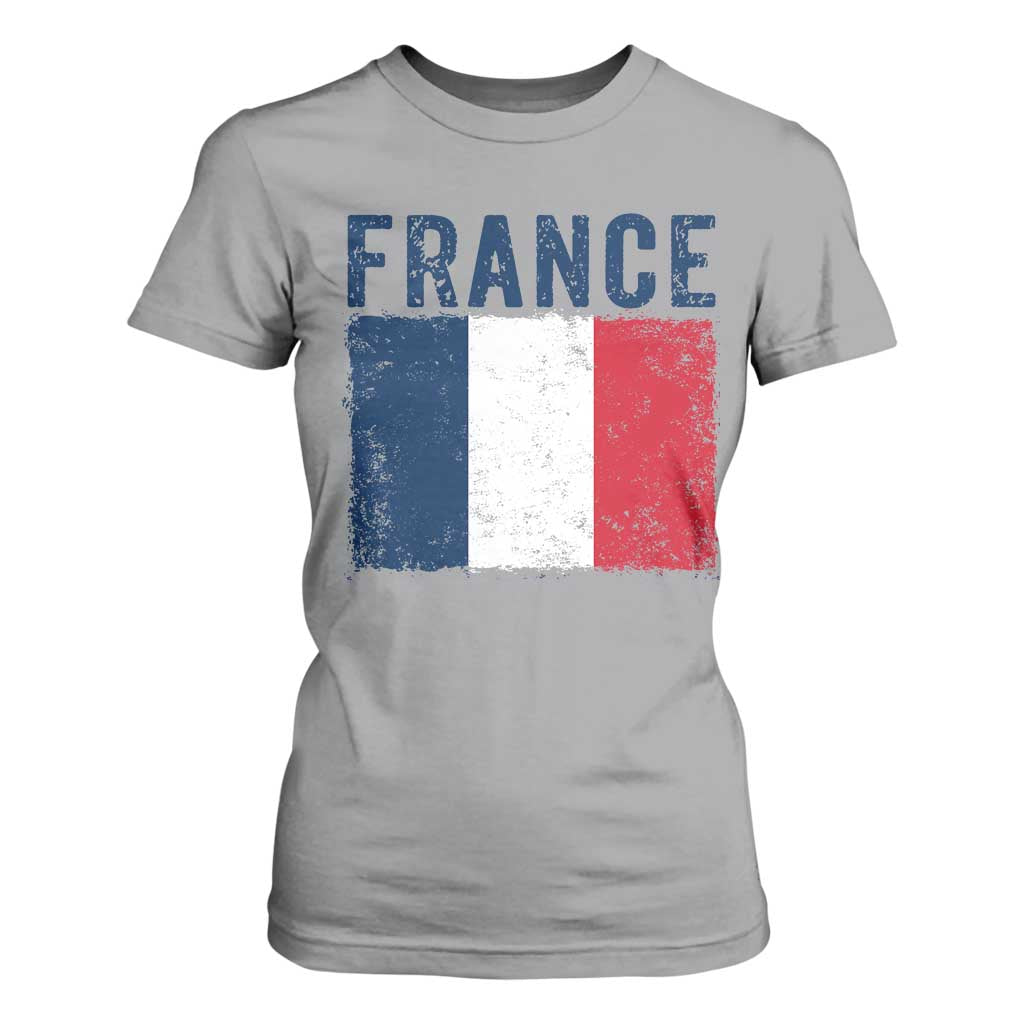 Vintage France Flag Distressed French Pride Patriotic Soccer Fan Graphic T Shirt For Women TS10 Sport Gray Print Your Wear