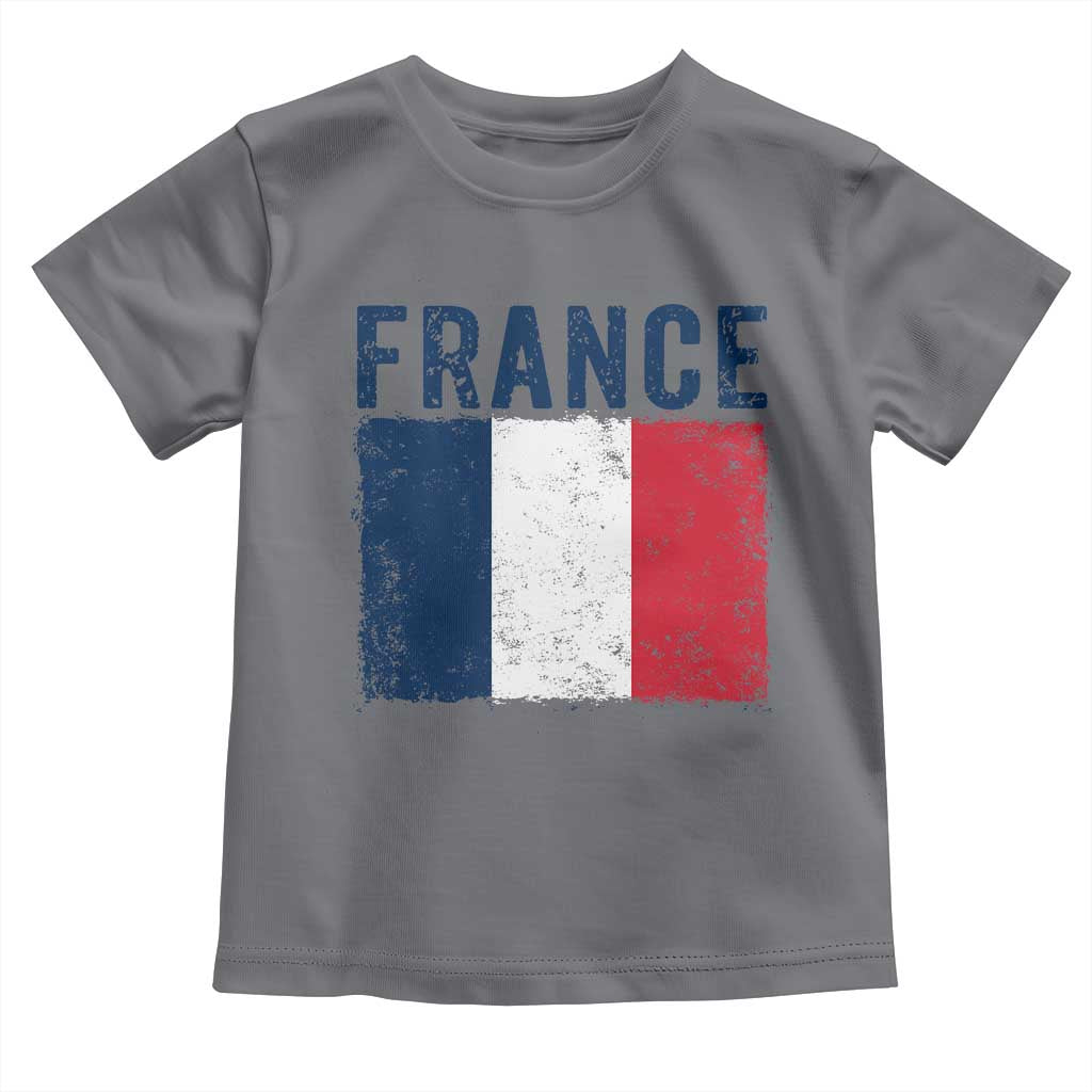 Vintage France Flag Distressed French Pride Patriotic Soccer Fan Graphic Toddler T Shirt TS10 Charcoal Print Your Wear