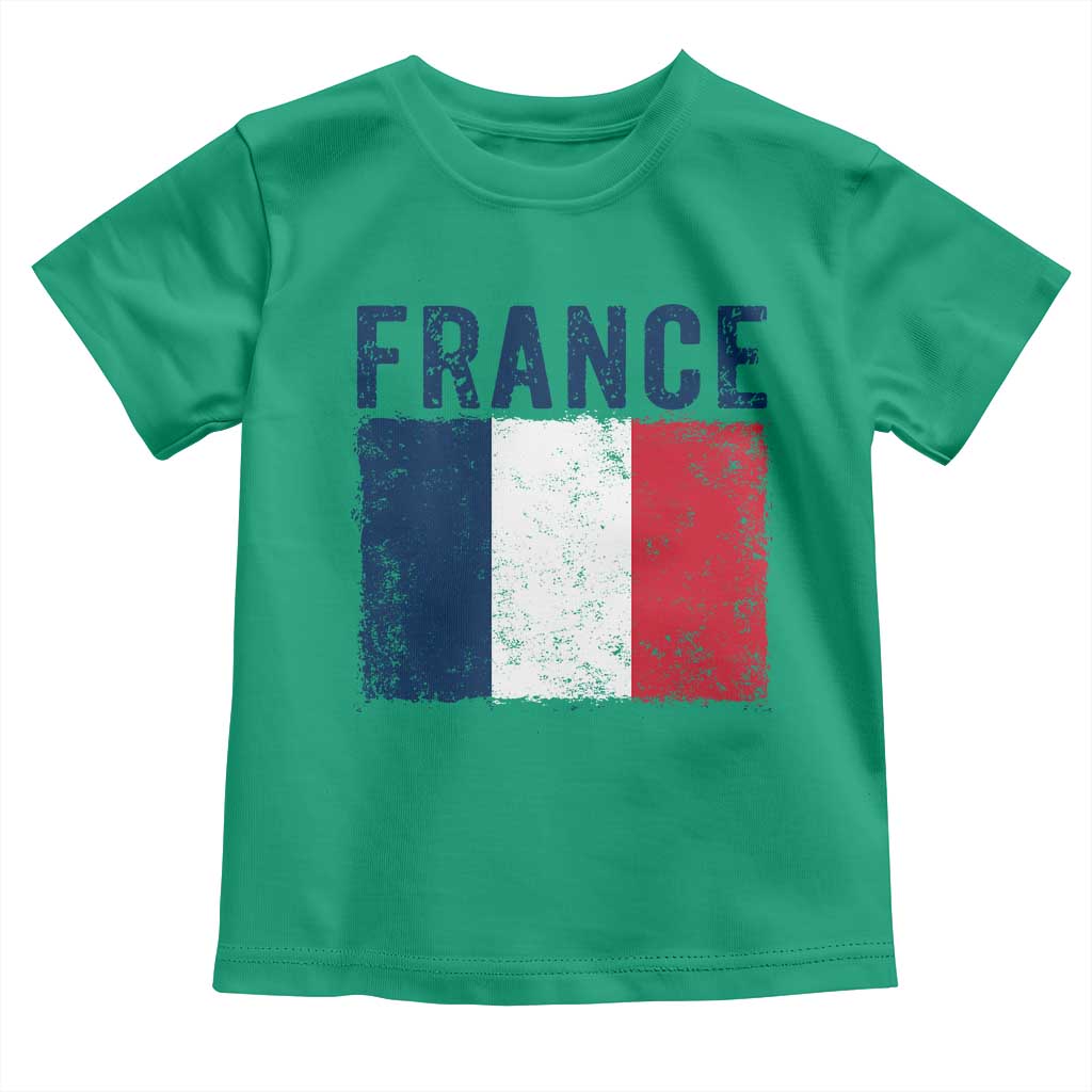 Vintage France Flag Distressed French Pride Patriotic Soccer Fan Graphic Toddler T Shirt TS10 Irish Green Print Your Wear