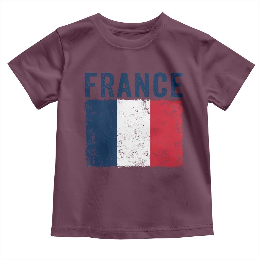 Vintage France Flag Distressed French Pride Patriotic Soccer Fan Graphic Toddler T Shirt TS10 Maroon Print Your Wear
