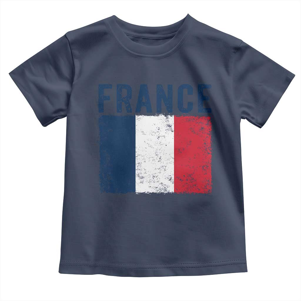 Vintage France Flag Distressed French Pride Patriotic Soccer Fan Graphic Toddler T Shirt TS10 Navy Print Your Wear