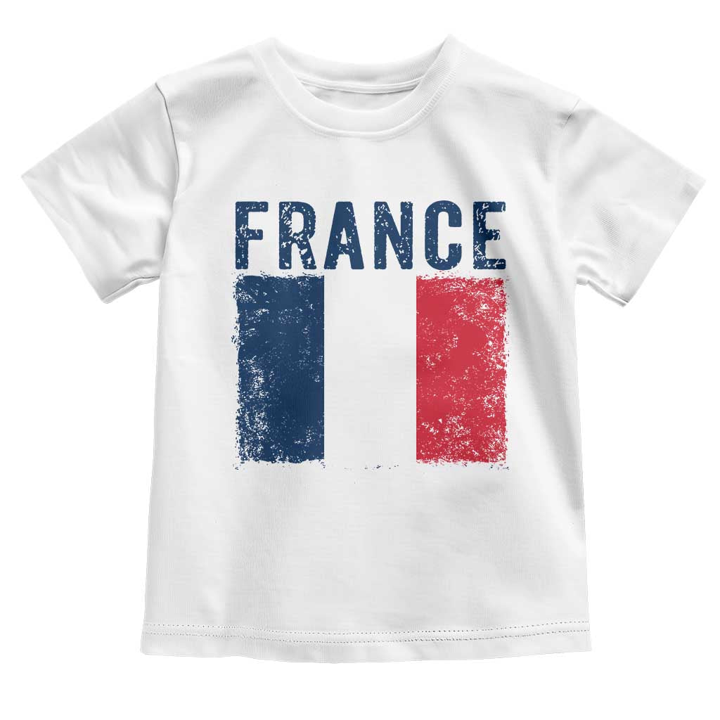 Vintage France Flag Distressed French Pride Patriotic Soccer Fan Graphic Toddler T Shirt TS10 White Print Your Wear
