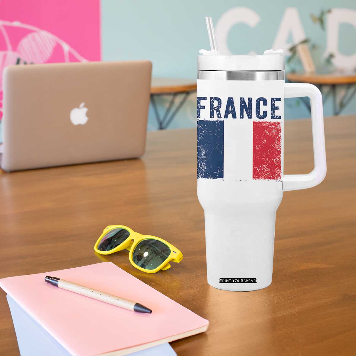 Vintage France Flag Distressed French Pride Patriotic Soccer Fan Graphic Tumbler With Handle TS10 Print Your Wear