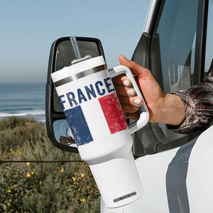 Vintage France Flag Distressed French Pride Patriotic Soccer Fan Graphic Tumbler With Handle TS10 Print Your Wear