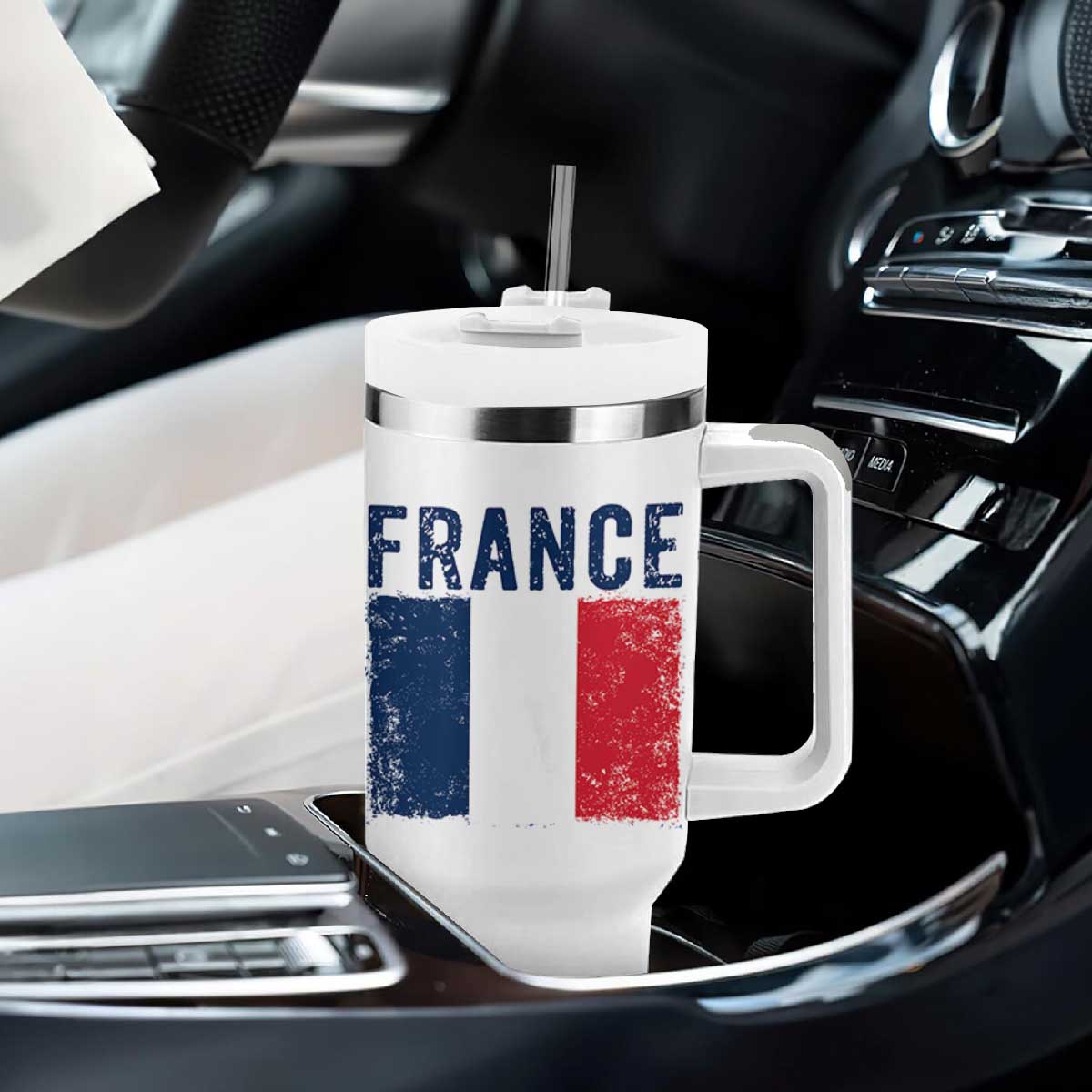 Vintage France Flag Distressed French Pride Patriotic Soccer Fan Graphic Tumbler With Handle TS10 Print Your Wear