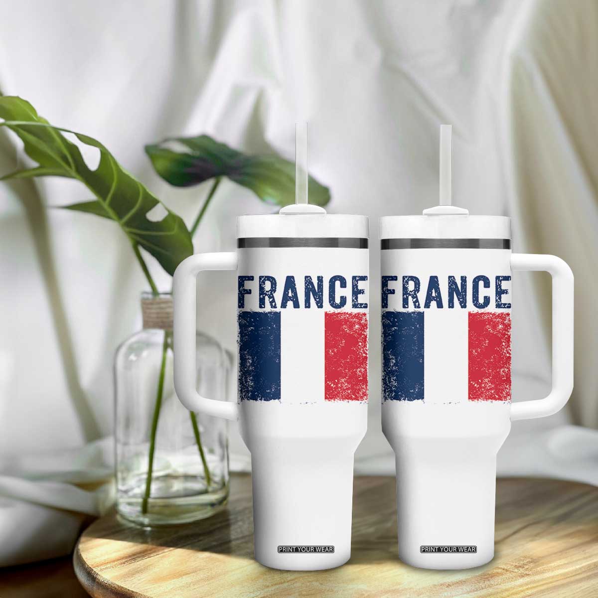 Vintage France Flag Distressed French Pride Patriotic Soccer Fan Graphic Tumbler With Handle TS10 Print Your Wear