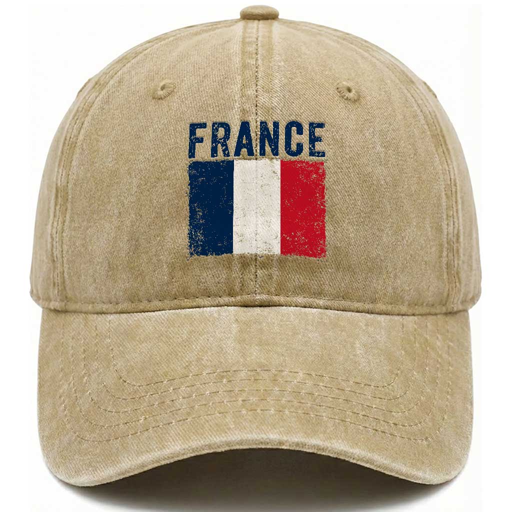 Vintage France Flag Distressed French Pride Patriotic Soccer Fan Graphic Washed Cotton Baseball Cap TS10 Print Your Wear